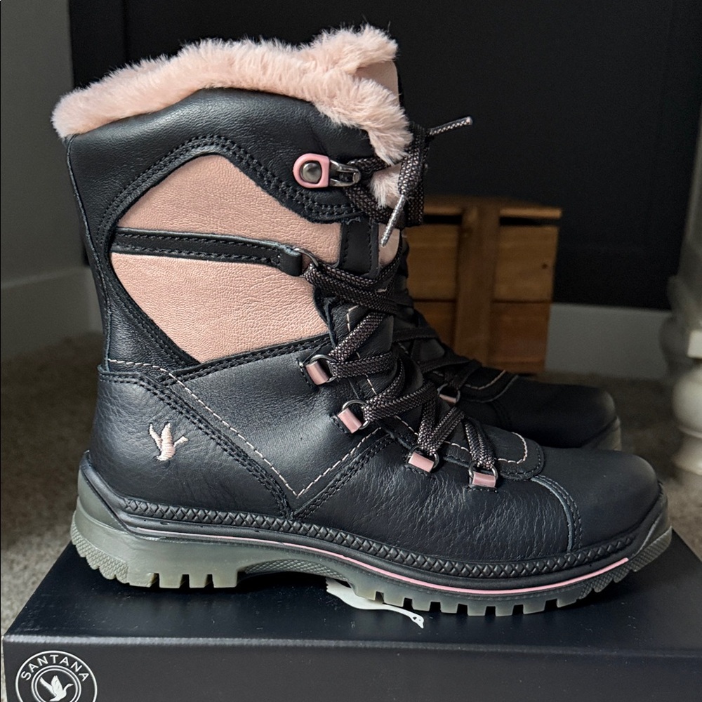 Santana Canada Majesta 3 Women's Black Leather and Pink Fur-Lined Boots size 8 - Picture 2 of 9